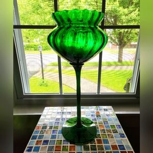 Empoli Emerald Green Optic Art Glass Compote
